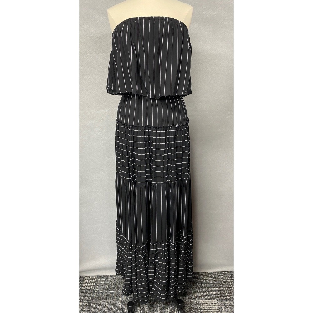 Mustard Seed Women M Maxi Dress Black Striped Strapless Smocked Beachy Boho